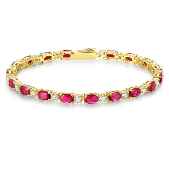 14k Gemstone and Diamond Tennis Bracelet - Picture 12 of 17